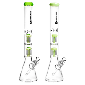 Pulsar Borosilicate Glass Bongs with Dual Jellyfish Percs, 45 Degree Joint, Front View
