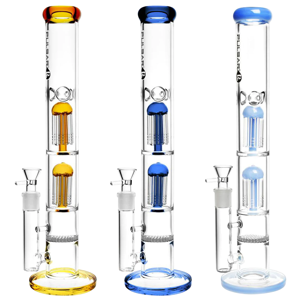 Pulsar Dual Jellyfish Perc Water Pipe in clear borosilicate glass with color accents