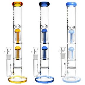 Pulsar Dual Jellyfish Perc Water Pipe in clear borosilicate glass with color accents