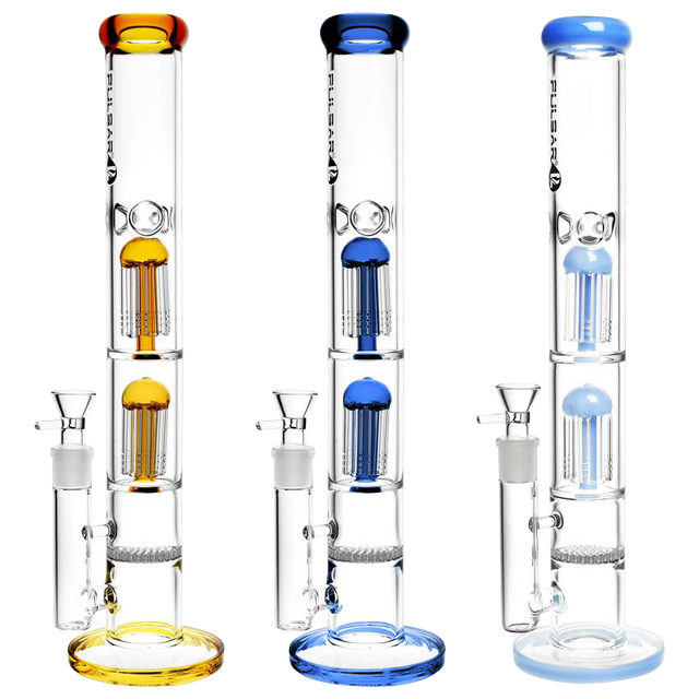 Pulsar Dual Jellyfish Perc Water Pipe in clear borosilicate glass with color accents