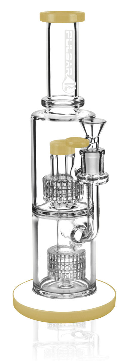 Pulsar Dual Matrix Water Pipe, 11.75" tall, 14mm Female, Borosilicate Glass, Front View