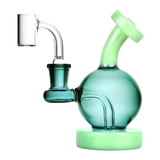 Pulsar Duality Sphere Mini Rig in teal, compact 5" borosilicate glass with quartz banger for concentrates