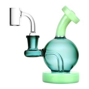 Pulsar Duality Sphere Mini Rig in teal, compact 5" borosilicate glass with quartz banger for concentrates
