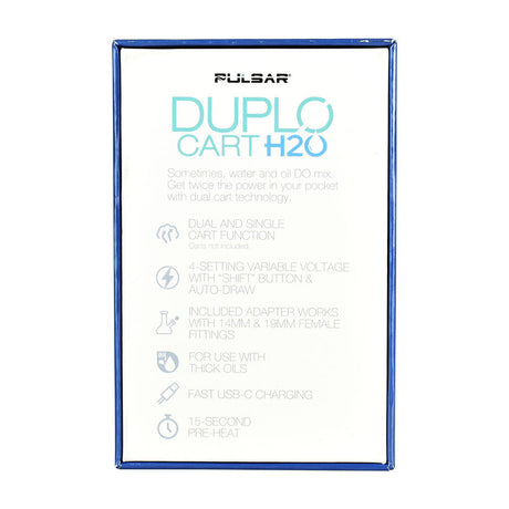 Pulsar DuploCart H2O Vaporizer packaging front view highlighting water pipe adapter and features