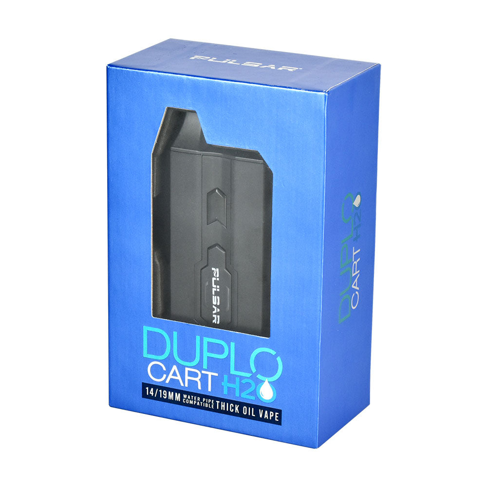 Pulsar DuploCart H2O Vaporizer packaging, compact design with water pipe adapter, front view