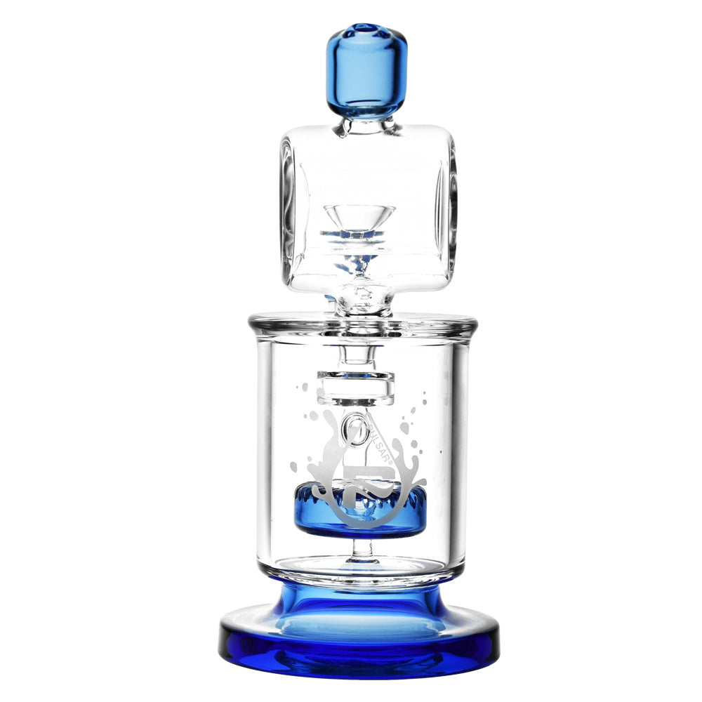 Pulsar Fat Can Water Pipe with Disc Percolator and Blue Accents, Front View