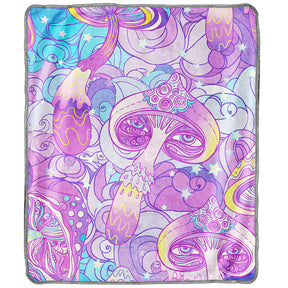 Pulsar Fleece Throw Blanket with vibrant melting mushrooms design, size 50" x 60", cozy polyester fabric
