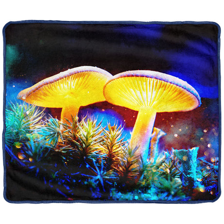 Pulsar Mystical Mushrooms Fleece Throw Blanket, 60" x 50", Vibrant Psychedelic Design