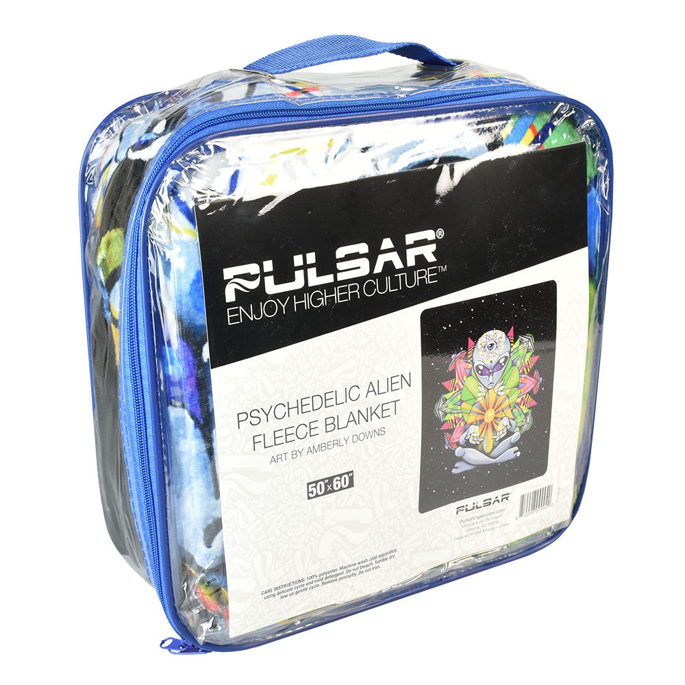Pulsar Psychedelic Alien Fleece Throw Blanket in packaging, vibrant design, 50" x 60" size