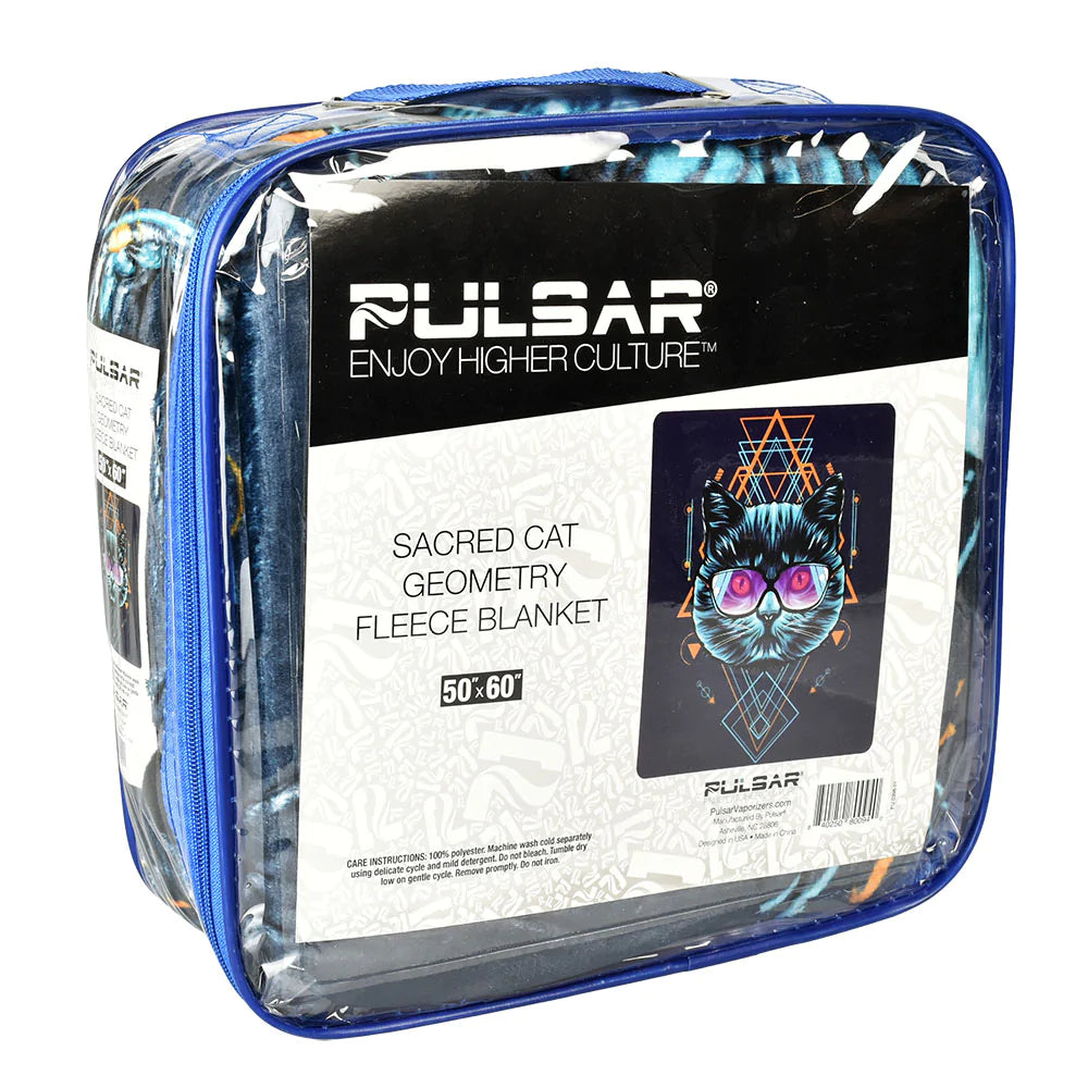 Pulsar Sacred Cat Geometry Fleece Throw Blanket in packaging, size 60" x 50", cozy polyester material