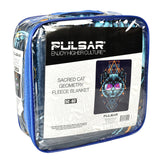 Pulsar Sacred Cat Geometry Fleece Throw Blanket in packaging, size 60" x 50", cozy polyester material