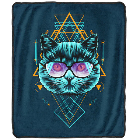 Pulsar Fleece Throw Blanket featuring Sacred Cat Geometry design, 60" x 50", in polyester fabric