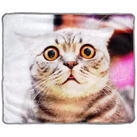 Pulsar Fleece Throw Blanket featuring a colorful Stoned Cat design, 50" x 60", cozy polyester fabric