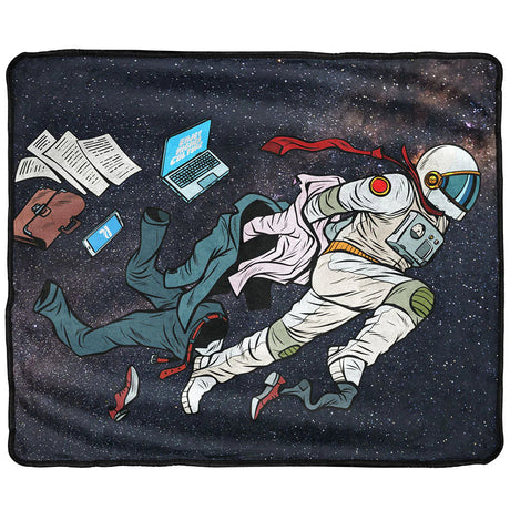 Pulsar Super Spaceman fleece throw blanket with cosmic design, 60" x 50", top view