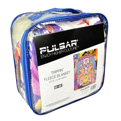 Pulsar Trippin' Fleece Throw Blanket in packaging, psychedelic design, 60" x 50" size, front view