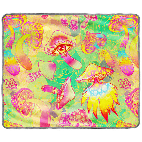 Pulsar Fleece Throw Blanket with vibrant Watchful Mushrooms design, size 50" x 60", made of cozy polyester