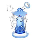 Pulsar Friendly Visitors Blue Recycler Dab Rig, 7.5" tall, front view on white background