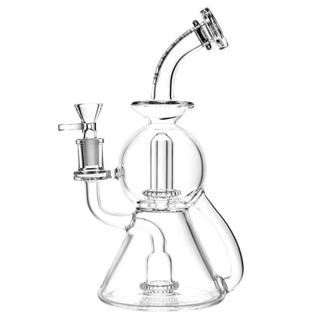 Pulsar Geometric Recycler Water Pipe, 10" clear borosilicate glass, 14mm female joint, front view