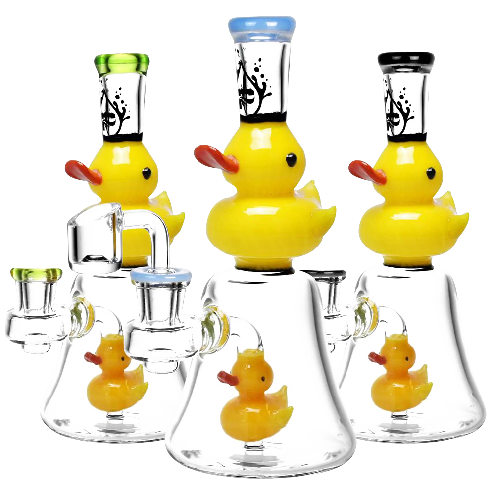 Pulsar Glass Double Duckie Rig with 90 Degree Joint for Concentrates, Front View