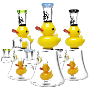 Pulsar Glass Double Duckie Rig, 7.5" height, 90-degree joint, front view on white background