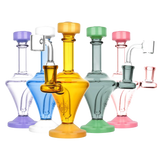 Pulsar Glass Finial Dab Rigs in assorted colors with 90 degree joints, front view on white background