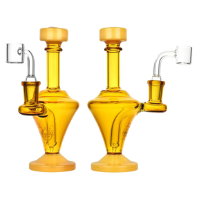 Pulsar Glass Finial Rig in yellow, 6.5" tall with 90-degree joint, front view on white background