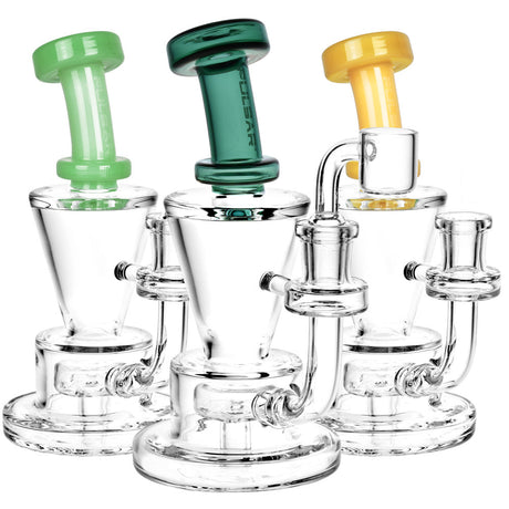 Pulsar Glass Funnel Rigs with Disc Percolators, 90 Degree Joints, and Color Accents