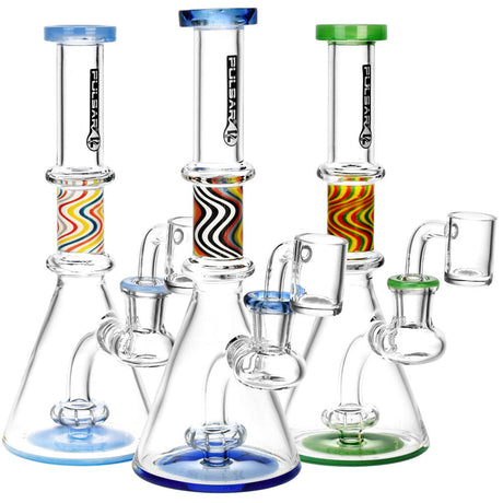 Pulsar Glass Dab Rigs with Wig Wag Design, 90 Degree Joint and Disc Percolator, Front View