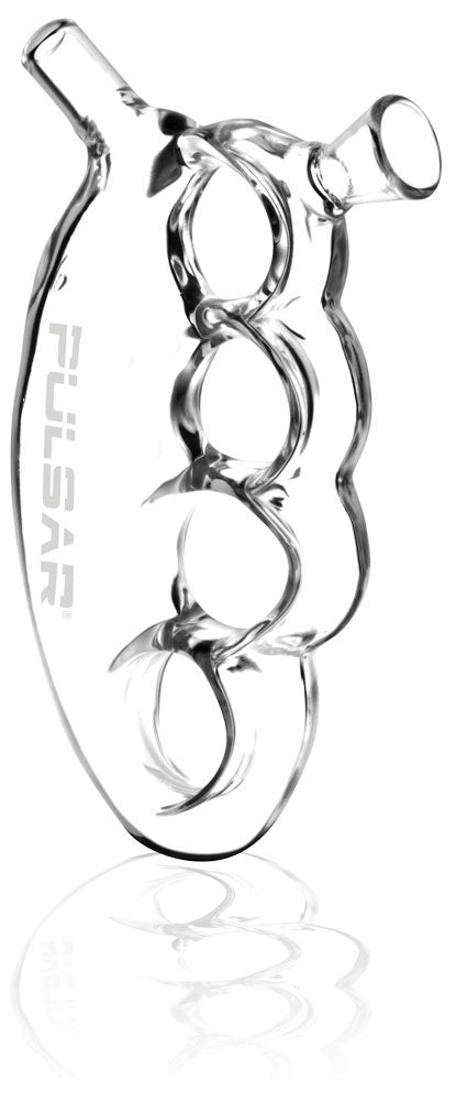 Pulsar Glass Knuckle Bubbler, clear borosilicate glass with bubble design, side view