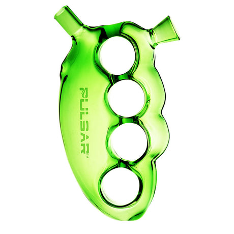 Pulsar Glass Knuckle Bubbler in vibrant green, borosilicate glass with bubble design, front view