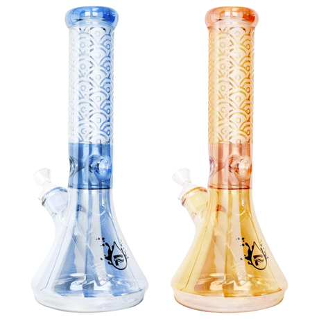 Pulsar GQ Clean Design Water Pipes in blue and amber, 12.75" height with slit-diffuser percolator