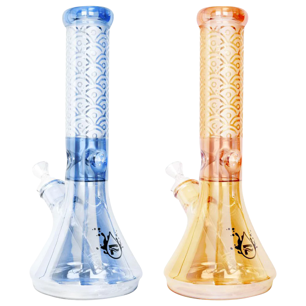 Pulsar GQ Clean Design Water Pipes in blue and amber, 12.75" height with slit-diffuser percolator