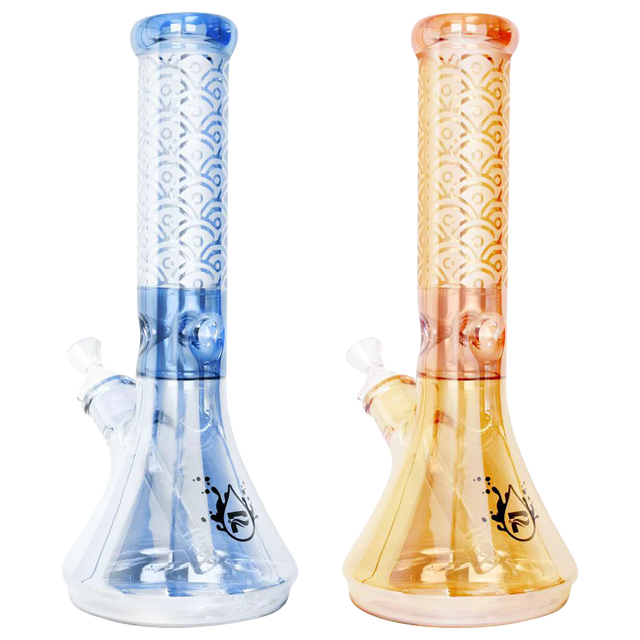 Pulsar GQ Clean Design Water Pipes in blue and amber, 12.75" height with slit-diffuser percolator