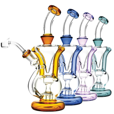 Pulsar Gravity Ball Rig Recyclers in assorted colors, borosilicate glass, front view