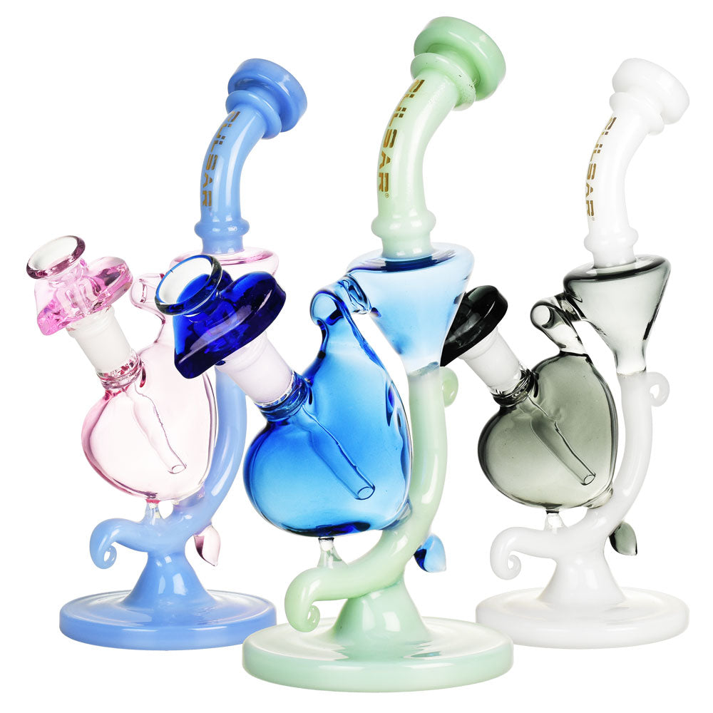 Pulsar Heart Recycler Water Pipes in various colors with borosilicate glass, front view