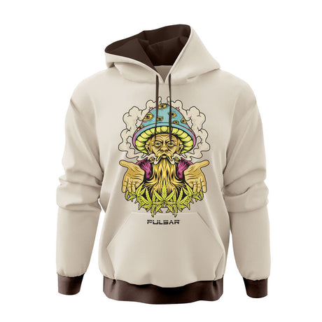 Pulsar Herbal Wisdom Hoodie in Tan, Front View, Featuring Graphic Design, Size Options Available