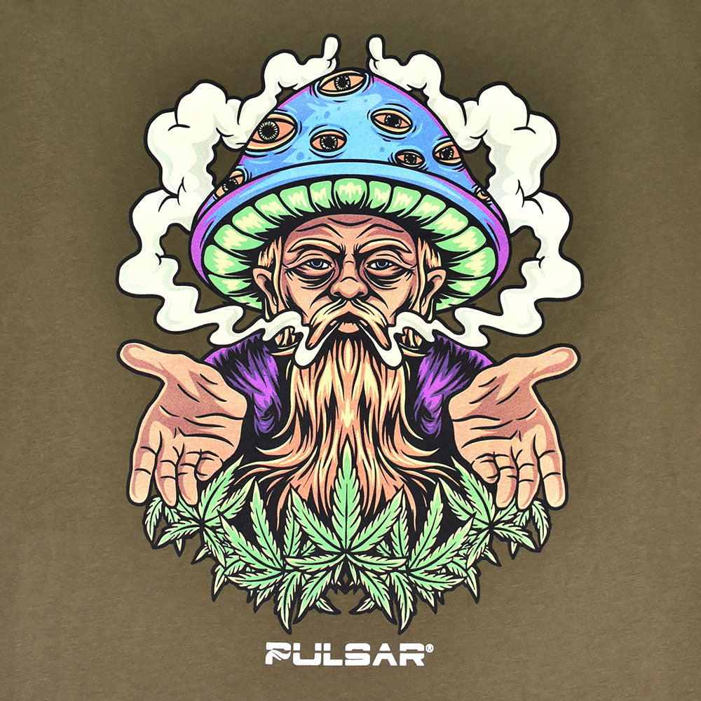 Pulsar Herbal Wisdom Long Sleeve Shirt in Green with Psychedelic Graphics, Front View