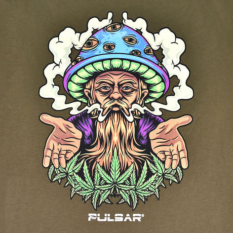 Pulsar Herbal Wisdom Long Sleeve Shirt in Green with Psychedelic Graphics, Front View