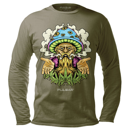 Pulsar Herbal Wisdom Long Sleeve Shirt in Green with Psychedelic Graphic, Front View