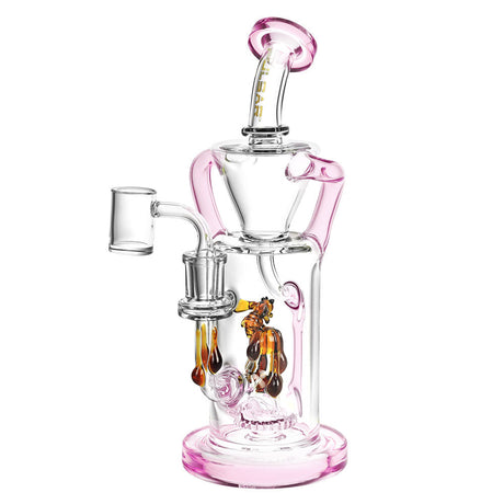 Pulsar Honey Sweetness Recycler Dab Rig with intricate honeybee design, 10 inch, 14mm Female joint, front view.