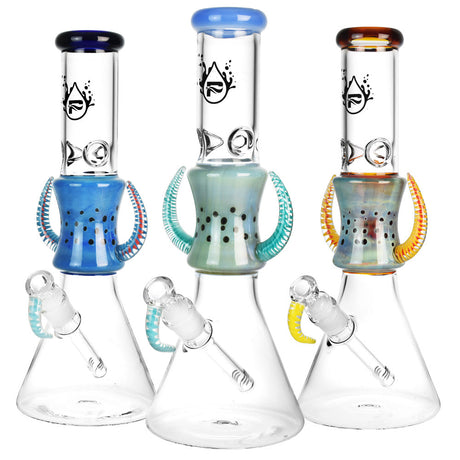Pulsar Horns of Power Water Pipe trio, 13.25" tall, 14mm female joint, with colorful accents