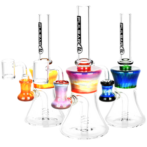 Pulsar Hourglass Chugger Dab Rigs in various colors with thick borosilicate glass and quartz bangers