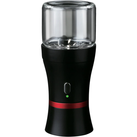 Pulsar King Kut Electric Grinder in black with clear top, front view, battery-powered