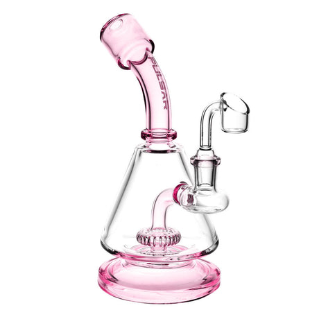 Pulsar Lab Flask Rig in Pink - 8" Borosilicate Glass with Quartz Banger, Front View