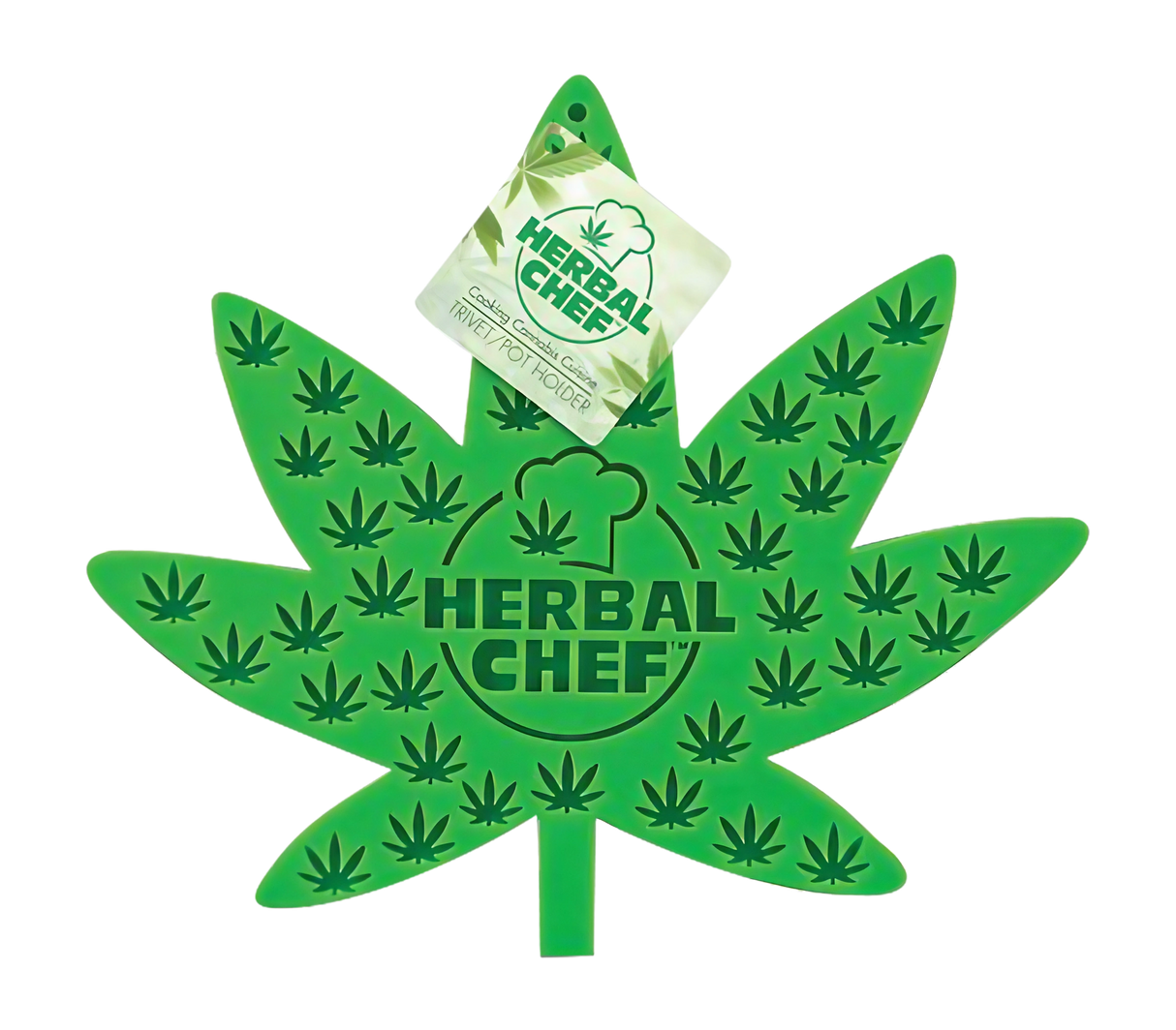 Pulsar Leaf Silicone Trivet in green with cannabis leaf design, ideal for kitchen use