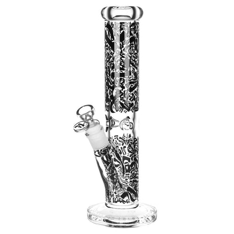 Pulsar Camo Series Straight Tube Borosilicate Glass Bong with Logo, 12 inch, Front View