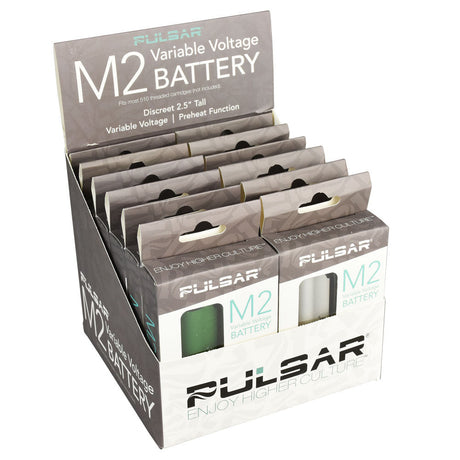 Pulsar M2 Thick Oil Vaporizer Batteries, 12 Pack Display, Assorted Colors, Compact Design
