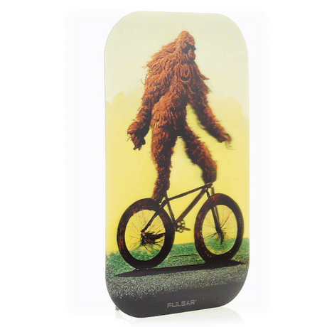 Pulsar Magnetic 3D Rolling Tray Lid with Bigfoot on Bike Graphic, 11"x7" size, front view