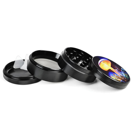 Pulsar Metal Grinder with Mystical Mushroom design, 2.5" diameter, side view on white background