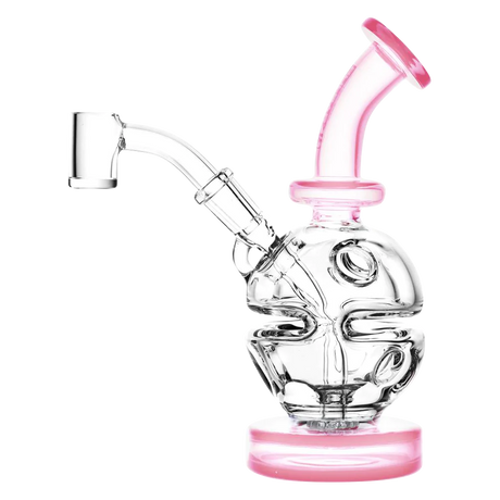 Pulsar Mini Holey-Egg Dab Rig with Quartz Banger, 6" Tall, 45 Degree Joint, Pink Accents